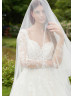 Long Sleeves Ivory Lace Tulle Fashionable Wedding Dress